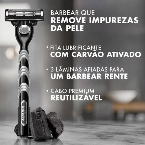 Carga Para Aparelho de Barbear Descartável Gillette Mach3 Carbono Carvão Ativado 8 Unidades