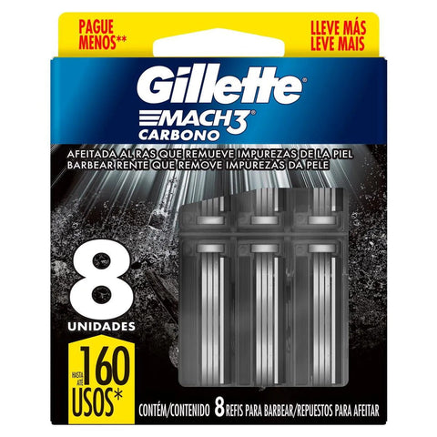 Carga Para Aparelho de Barbear Descartável Gillette Mach3 Carbono Carvão Ativado 8 Unidades