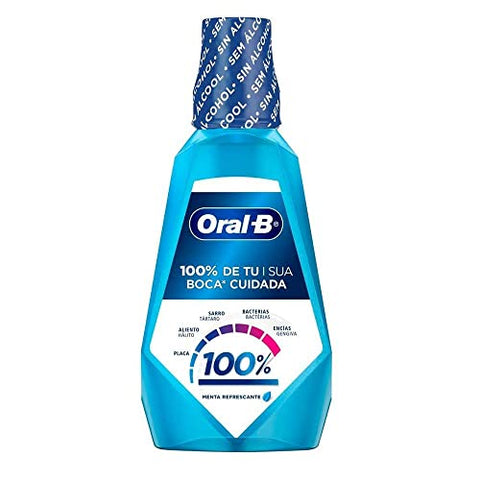 Enxaguante Bucal Oral-B 100% de Sua Boca Cuidada Sem Álcool - Linha Menta Refrescante - 1 L