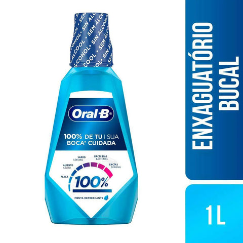 Enxaguante Bucal Oral-B 100% de Sua Boca Cuidada Sem Álcool - Linha Menta Refrescante - 1 L