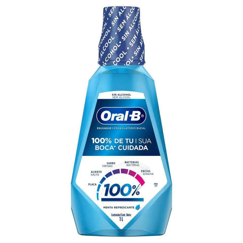 Enxaguante Bucal Oral-B 100% de Sua Boca Cuidada Sem Álcool - Linha Menta Refrescante - 1 L