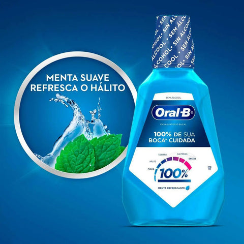 Enxaguante Bucal Oral-B 100% de Sua Boca Cuidada Sem Álcool - Linha Menta Refrescante - 1 L