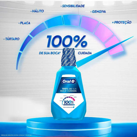 Enxaguante Bucal Oral-B 100% de Sua Boca Cuidada Sem Álcool - Linha Menta Refrescante - 1 L