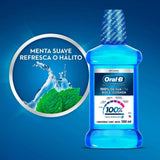 Enxaguante Bucal Oral-B 100% de Sua Boca Cuidada  Sem Álcool - Linha Menta Refrescante - 500 mL