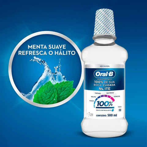 Enxaguante Bucal Oral-B Pro-Saúde Noite  Sem Álcool - Linha Menta Refrescante - 500 mL