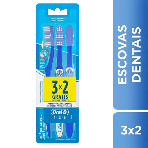 Escova de Dente Oral-B 1-2-3 - Média, Sortida, Leve 3 Pague 2 Unidades