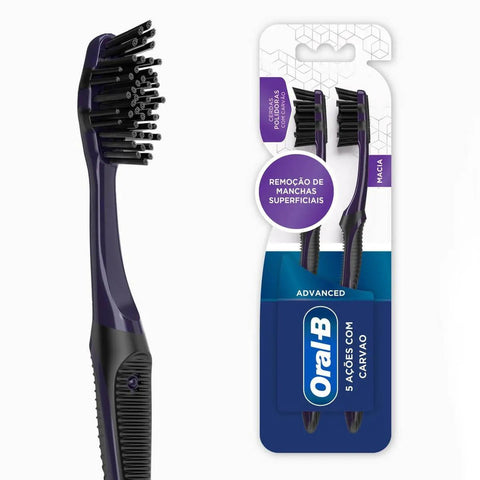 Escova de Dente Oral-B Advanced 5 Ações Com Carvão, Macia Com 2 Unidades