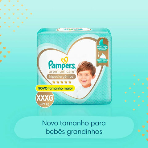 Fralda Pampers Premium Care Hipoalergênico Tamanho XXXG - 52 Unidades