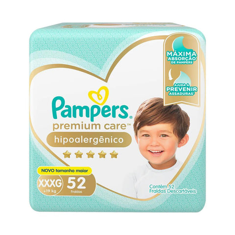 Fralda Pampers Premium Care Hipoalergênico Tamanho XXXG - 52 Unidades