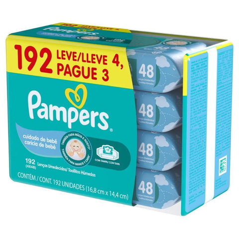 Kit Lenço Umedecido Pampers Cuidado de Bebê 48 Unidades 4 Pacotes
