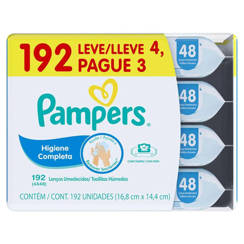 Kit Lenço Umedecido Pampers Higiene Completa 48 Unidades 4 Pacotes