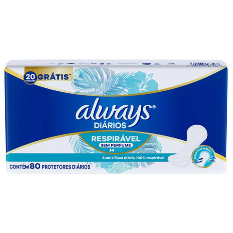 Protetor Diário Always Sem Perfume Respirável Com 80 Unidades