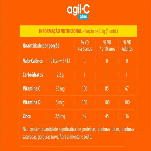 Vitamina C Agil C Plus 30mg + 5mcg + 2,5mg - 40 Unidades - Goma