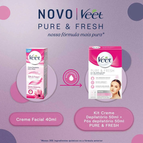 Kit de Depilação Facial Veet Pure & Fresh Creme 50mL+ Creme Pós-Depilatório 50ml