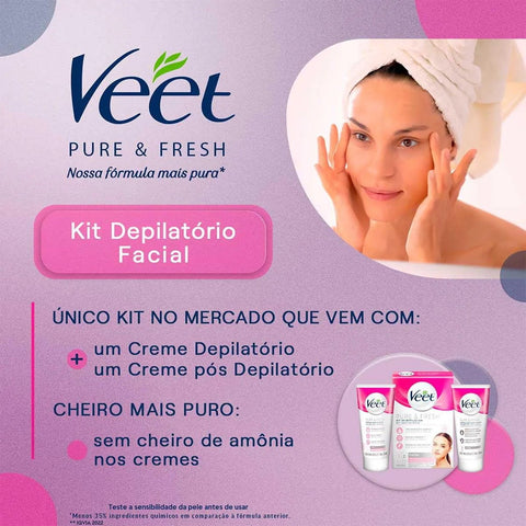 Kit de Depilação Facial Veet Pure & Fresh Creme 50mL+ Creme Pós-Depilatório 50ml