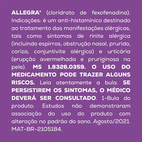 Allegra 180mg - 30 Unidades - Comprimido