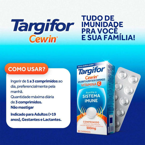 Vitamina C Cewin Targifor 500mg - 30 Unidades - Comprimido