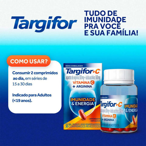 Vitamina C Targifor C 500mg + 500mg - 30 Unidades - Comprimido