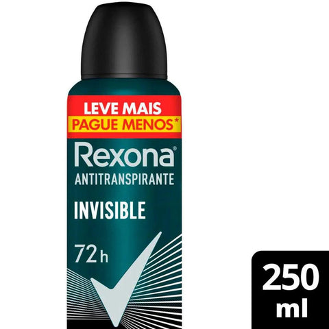 Desodorante Antitranspirante Masculino Rexona Men Invisible, Aerossol, 1 Unidade Com 250Ml