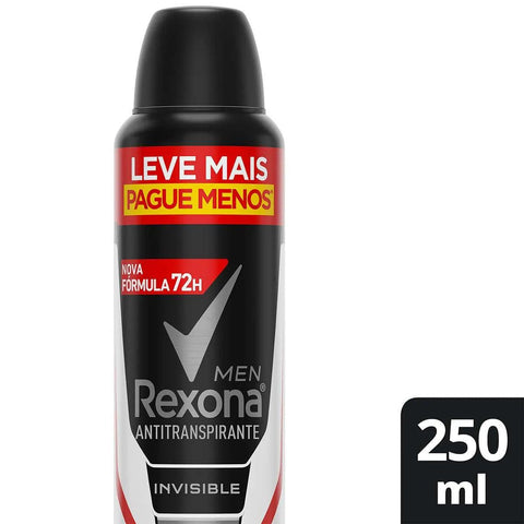 Desodorante Antitranspirante Masculino Rexona Men Invisible, Aerossol, 1 Unidade Com 250Ml