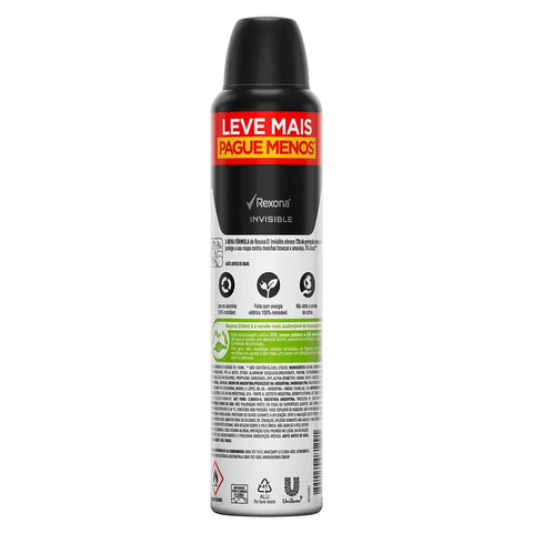 Desodorante Antitranspirante Masculino Rexona Men Invisible, Aerossol, 1 Unidade Com 250Ml