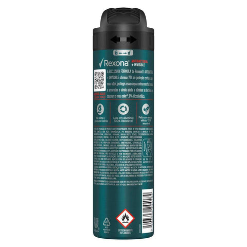 Desodorante Masculino Rexona Antibacterial Invisible, Aerossol, 1 Unidade Com 150Ml