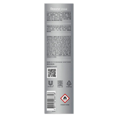 Desodorante Masculino Rexona Men Clinical Sem Perfume, Aerossol, 1 Unidade Com 150Ml