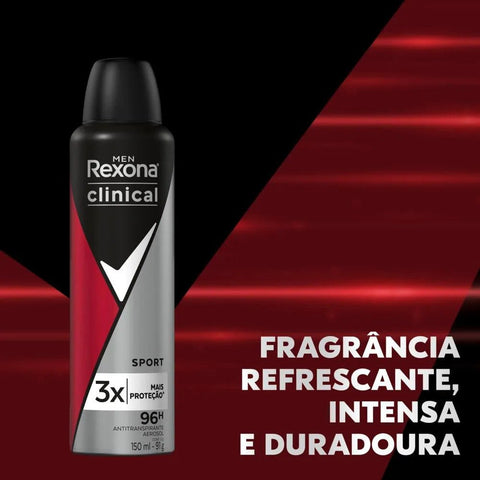 Desodorante Masculino Rexona Men Clinical Sport, Aerossol, 1 Unidade Com 150Ml