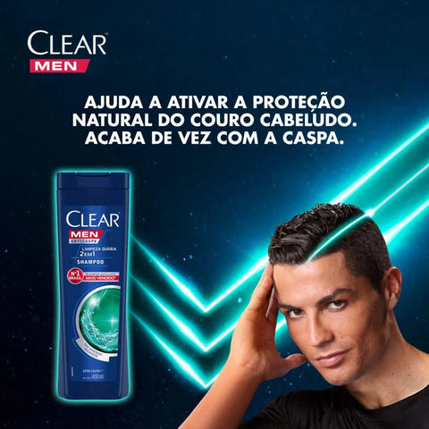Shampoo Anticaspa Clear Men Limpeza Diária 2 Em 1 - 400Ml