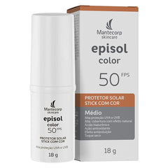 Protetor Solar Facial Episol Color Stick  Médio - FPS 50 - 18 g