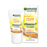 Protetor Solar Facial Garnier Uniform & Matte Vitamina C  Morena - FPS 50 - 40 g