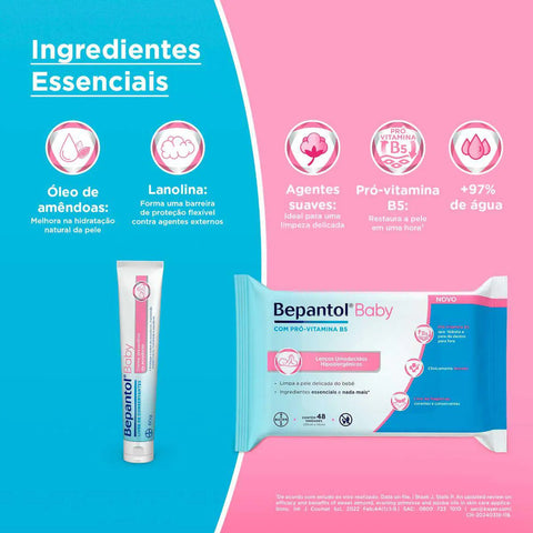 Kit Bepantol Baby Creme para Assaduras Preventivo Sem Fragrância 60g + Lenço Umedecido Hipoalergênico Com Pró Vitamina B5 Sem Fragrância 48 Unidades