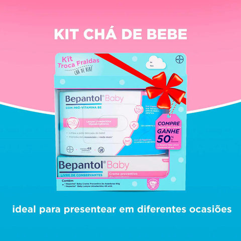 Kit Bepantol Baby Creme para Assaduras Preventivo Sem Fragrância 60g + Lenço Umedecido Hipoalergênico Com Pró Vitamina B5 Sem Fragrância 48 Unidades