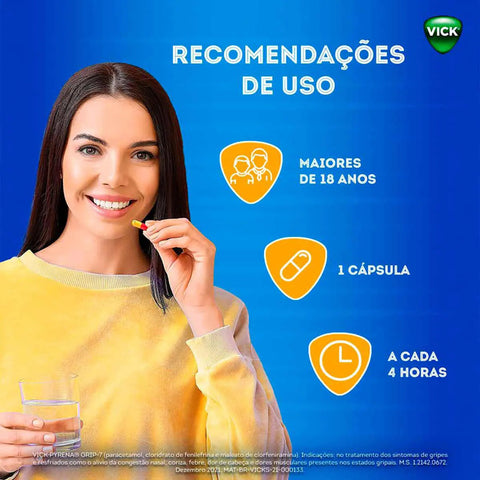 Vick Pyrena Grip-7  400 mg + 4 mg + 4 mg - Cápsula - 10 Unidades