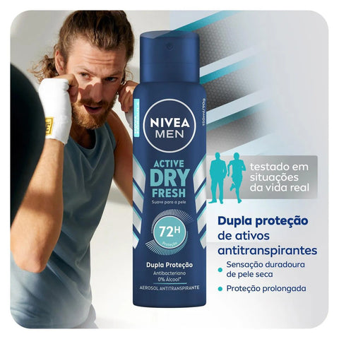 Desodorante Antitranspirante Masculino Nivea Men Active Dry Fresh Aerossol, 1 Unidade Com 150Ml