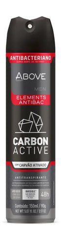 Desodorante Antitranspirante Above Men Elements Carbon Active, Aerossol, Antibacteriano 1 Unidade Com 150Ml