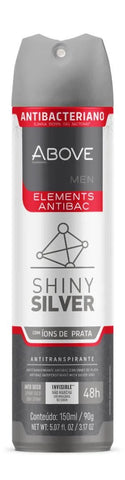 Desodorante Antitranspirante Masculino Above Elements Invisible Antibac Shiny Silver, Aerossol Com 150Ml