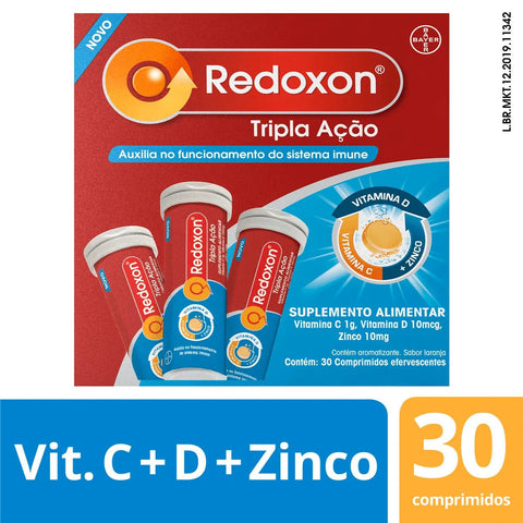 Vitamina C Redoxon Tripla Ação  1g + 10mcg + 10mg - 30 Unidades - Efervescente