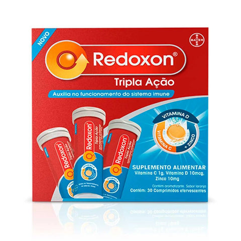 Vitamina C Redoxon Tripla Ação  1g + 10mcg + 10mg - 30 Unidades - Efervescente