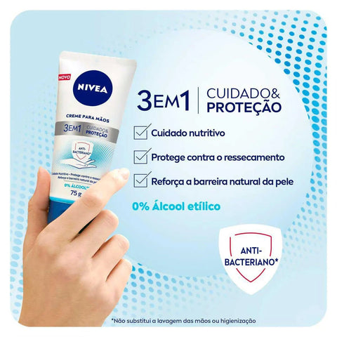 Creme Antibacteriano Para Mãos Nivea 3 Em 1 Cuidado & Proteção 75G