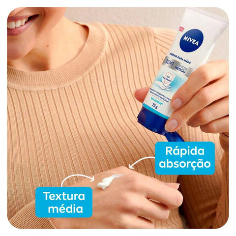 Creme Antibacteriano Para Mãos Nivea 3 Em 1 Cuidado & Proteção 75G