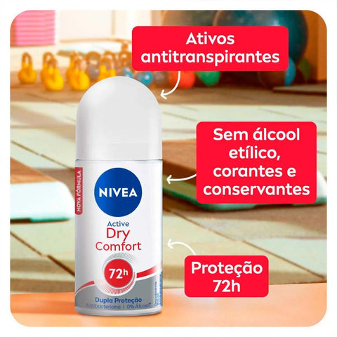 Desodorante Antitranspirante Feminino Nivea Dry Comfort Roll-On, 1 Unidade Com 50Ml