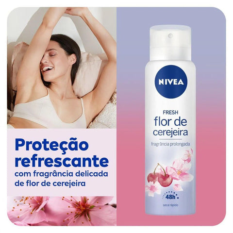 Desodorante Antitranspirante Feminino Nivea Fresh Flor de Cerejeira, Aerossol, 1 Unidade Com 150Ml