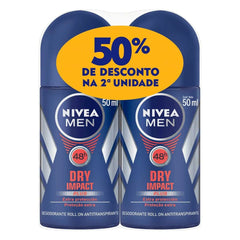 Desodorante Antitranspirante Masculino Nivea For Men Dry Impact Roll-On, 1 Unidade Com 50Ml + 50% de Desconto Na 2º Unidade
