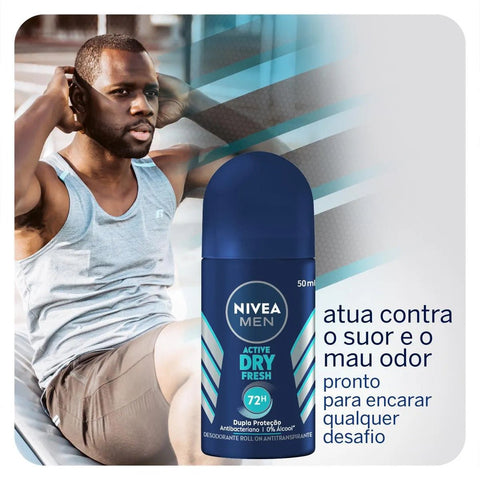 Desodorante Antitranspirante Masculino Nivea Men Active Dry Fresh Roll-On, 1 Unidade Com 50Ml