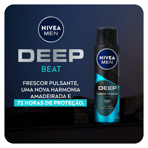 Desodorante Antitranspirante Masculino Nivea Men Deep Carvão Ativado Beat, Aerossol, 1 Unidade Com 150Ml