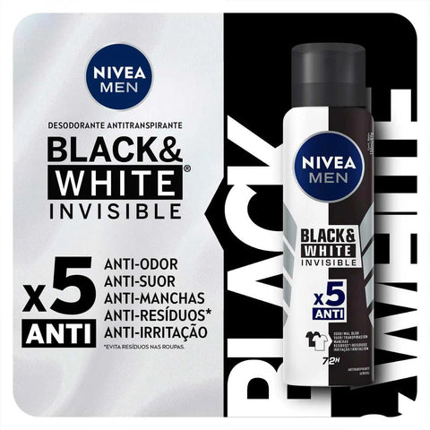 Desodorante Antitranspirante Masculino Nivea Men Invisible For Black & White Aerossol, 1 Unidade Com 150Ml