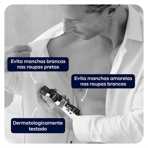 Desodorante Antitranspirante Masculino Nivea Men Invisible For Black & White Aerossol, 1 Unidade Com 150Ml