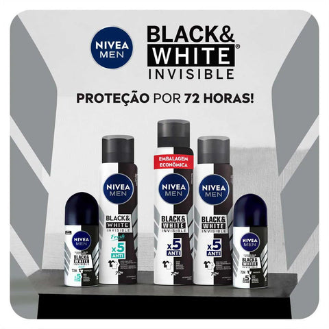 Desodorante Antitranspirante Masculino Nivea Men Invisible For Black & White Aerossol, 1 Unidade Com 150Ml