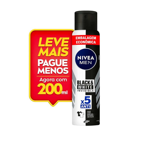 Desodorante Antitranspirante Masculino Nivea Men Invisible For Black & White Aerossol, 1 Unidade Com 200Ml